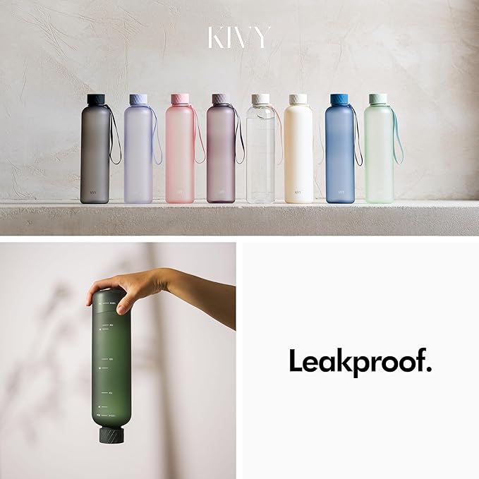 KIVY Large Water Bottle 50oz [Lightweight & Shatterproof] Fits Backpack & Cupholder for Travel, Sports, School - Extra large water bottle no straw - 1.5 Liter water bottles - 50oz Water bottle Taupe