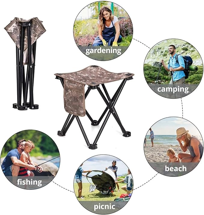 TRIPLE TREE 1 Pack Camping Stool, 13.8 Inch Camouflage Portable Folding Stool for Outdoor Walking Hiking Fishing 400 LBS Capacity with Carry Bag