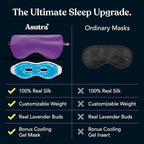 ASUTRA Silk Eye Pillow for Sleep, Silver - Filled w/Lavender Buds & Flax Seeds, Weighted Eye Mask, Meditation & Light Blocking Blindfold, Cooling Gel Mask Included