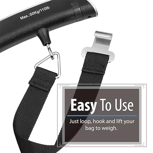 Fosmon Digital Luggage Scale, LCD Display Backlight Temperature Baggage Scale with 110lbs Capacity, Portable Stainless Steel Hanging Luggage Weight Scale with Tare Function for Travelers - Silver