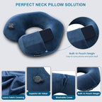 Travel Neck Pillow for Airplane, Compact Inflatable Neck Pillow for Traveling Long Flights, Adjust Firmness Neck Suport Pillow for Sleeping Plane Head Rest for Travel Accessories,Deep Blue