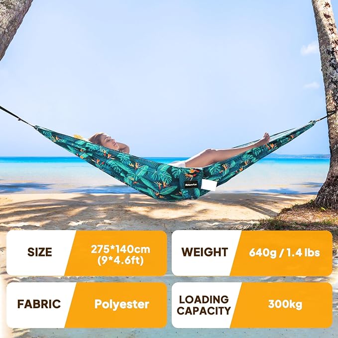 NATUREFUN Ultra-Light Travel Camping Hammock | 300kg Load Capacity,Breathable,Quick-Drying | 2 x Premium Carabiners,2 x Nylon Slings Included | Outdoor Indoor Garden