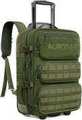 Rolling Tactical Laptop Backpack, 17 Inch Wheeled Military Computer Backpack for Men and Women, Roller Carry on Luggage for Work Travel, Overnight Molle Outdoor Hiking Bag with Wheels, Green