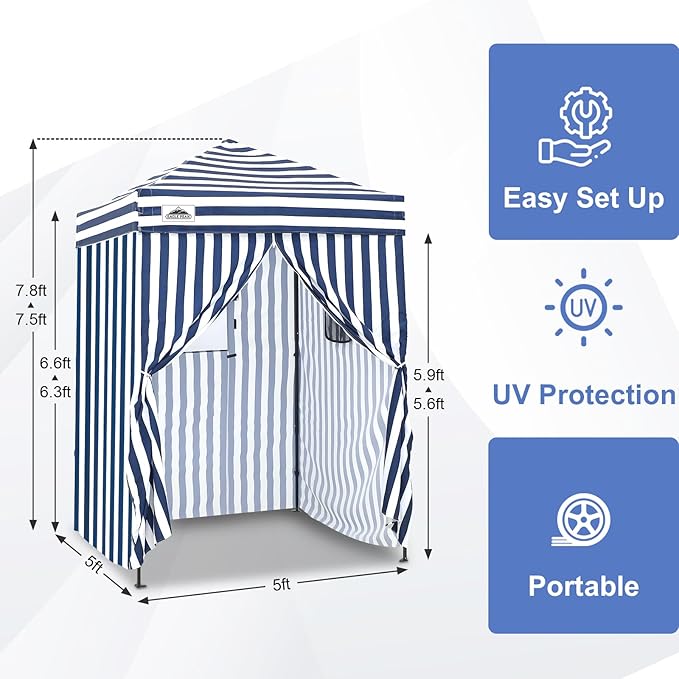 EAGLE PEAK EAGLE PEAK Flex Ultra Compact Pop-up Canopy, Sun Shelter, Changing Room, Portable Privacy Canopy Cabana, 5x5ft Canopy Tent, for Pool, Fashion Photoshoots, or Camping White/Blue