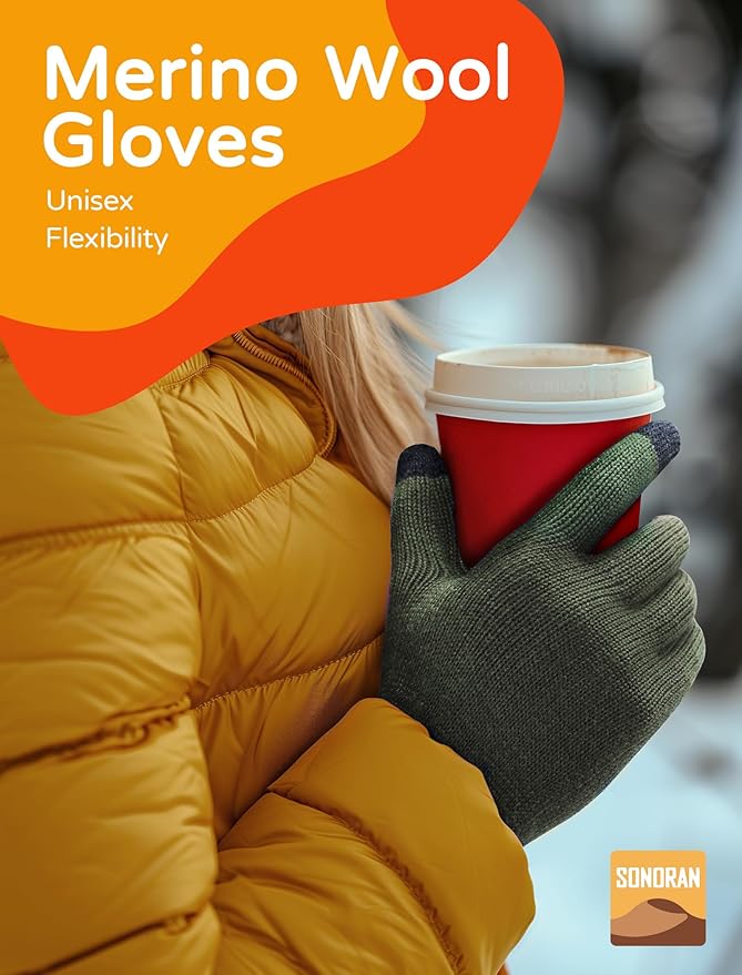 Merino Wool Gloves for Women Men, Touch Screen Warm Glove Liners Thermal Soft Knit Lining for Winter Running Hiking