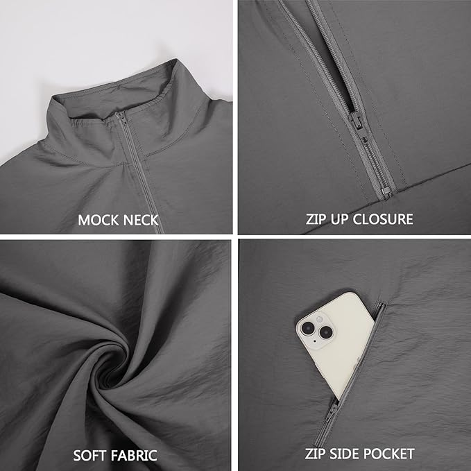 Men's Casual Quarter Zip Pullover Golf Windbreakers Athletic Lightweight Jacket Hiking Running Sweatshirt with Pockets