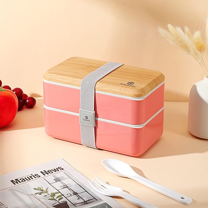 Sinnsally Bento Box for Kids and Adults, Stackable Japanese Bento Lunch Box Containers for Teens/Women with Compartments(47oz),Modern Lunch Containers with Utensil Set,Leak-Proof Lunchbox,Rectangle