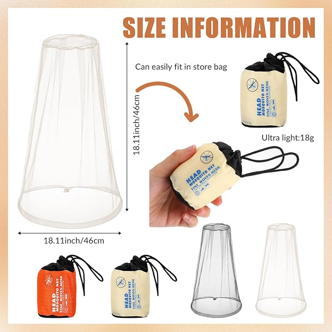Hestya 2 Pack Mosquito Head Mesh Net Midge Insects Bugs Head Face Net Protecting for Outdoor Hiking Camping Climbing Walking(Beige, Light Gray)