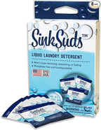 SinkSuds Laundry Detergent, Travel Size Liquid Soap, TSA Compliant, Safe For All Fabrics, 8 Packets (Packaging May Vary)