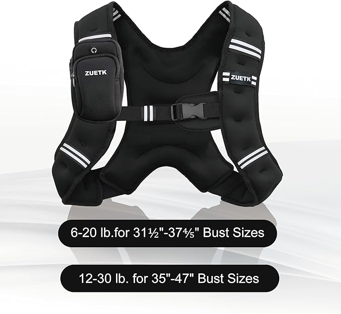 Weighted Vest, 6lb/8lb/12lb/16lb/20lb/25lb/30lb Weight Vest with Reflective Stripe, Weighted Vest for Men Women Workout Equipment for Strength Training, Running, Jogging, Fitness, Weight Loss