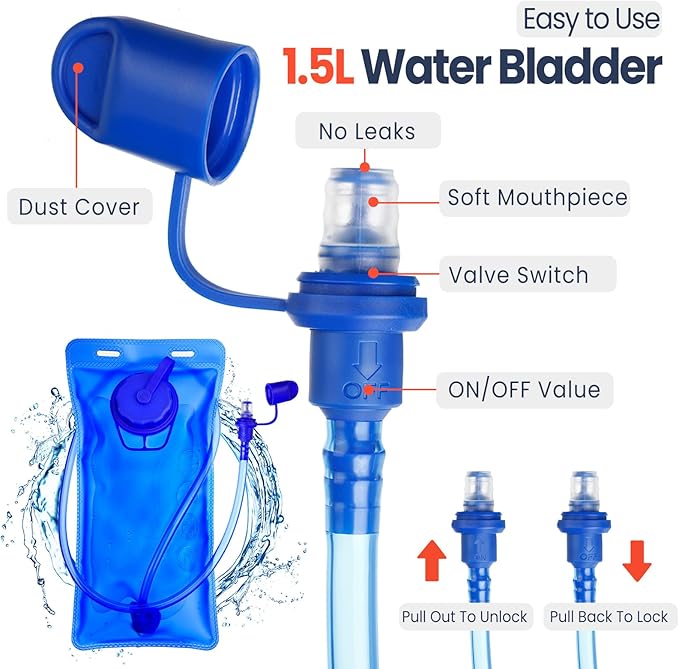 Kids Hydration Backpack with 1.5L Water Bladder Hiking Backpack Lightweight for Boys or Girls Children Biking Climbing Running Cycling