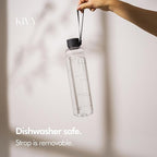 KIVY Slim Water Bottle 32oz [Lightweight & Shatterproof] Fits Backpack & Cupholder for Travel, Sports, School, Gym - Clear water bottle with measurements - Transparent Tritan Black - Dishwasher Safe