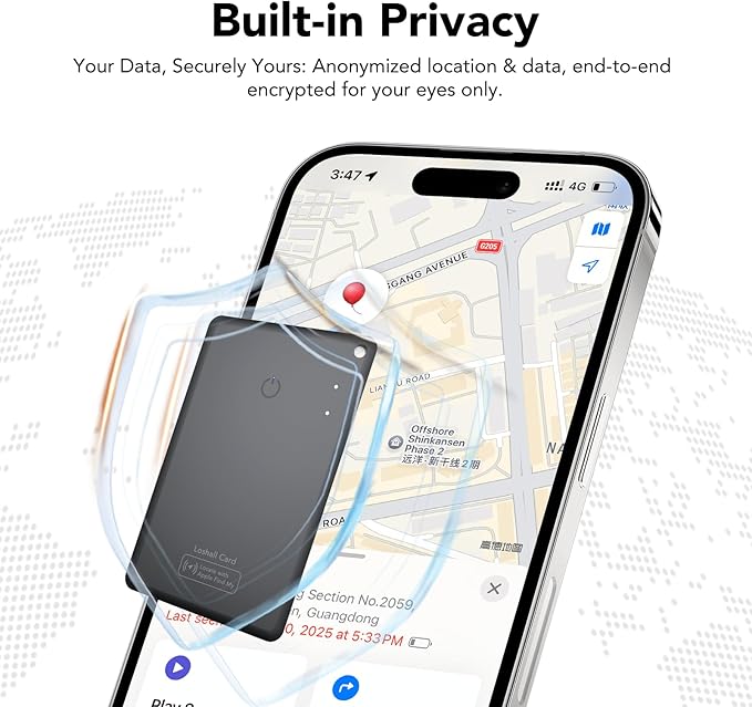 CASCHO Wallet Tracker Card [Apple MFi Certified] Air Tracker Tag, 0.06in Rechargeable Smartcard Work with Apple Find My, Keys Finder and Item Locator for Passport, Bags, Laptop, Black 1 Pack, iOS only