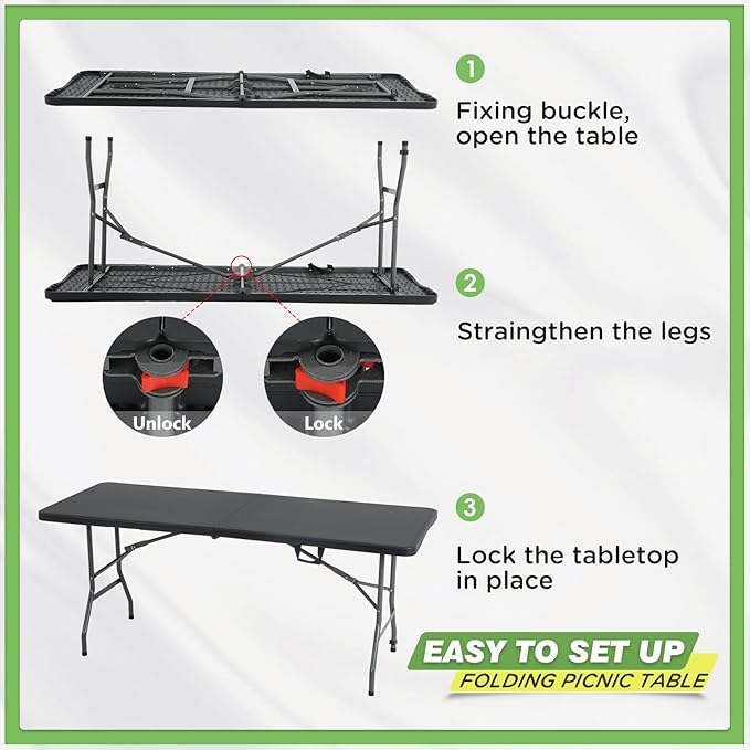 BestOffice Outdoor Folding Camping Table Plastic Table Portable Square Height Dining Table Perfect for Picnics,Parties,Party and Camping,Black