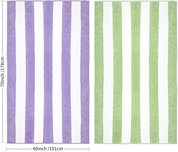 CLOWOOD Plush Oversized Beach Towel - Cotton 40 x 70 Inch Large Thick Purple Striped Cabana Pool Swimming Towel