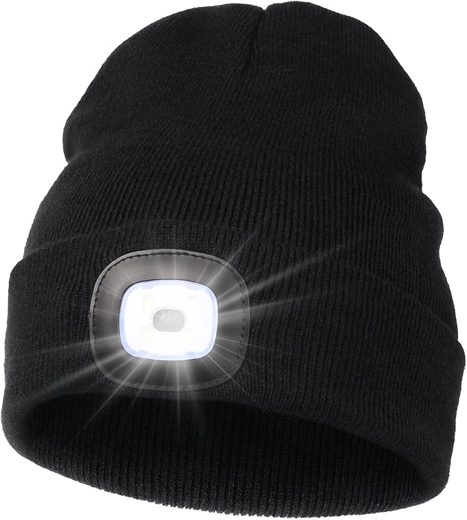 MELASA Unisex Hat with Light, USB Rechargeable Hands Free Headlamp LED Beanie, Winter Gifts for Men Dad Father Husband Him