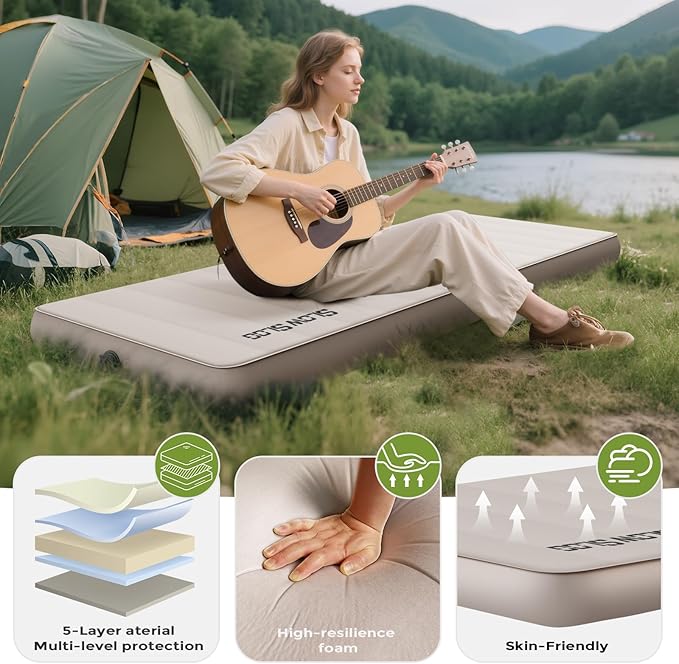 Self-Inflating Sleeping Pad with Portable Electric Air Pump, 4in Thick Memory Foam Camping Mattress for Tent Cot & Car Travel, Fast Inflate & Deflate Camping Pad