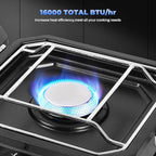 Adjustable 2 Burner Portable Camping Stove Propane (16000 BTU) with Camping Grill and Carrying Bag, Folding Propane Stove,Gas Camping Stove with Piezo Ignition for Camping, Backyard BBQ, Black