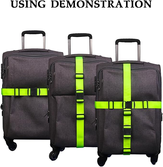 MAGARROW 1.5" Utility Luggage Straps with Buckle Adjustable, 4-Pack (Neon Green, 1.5 in x 4.5 ft)
