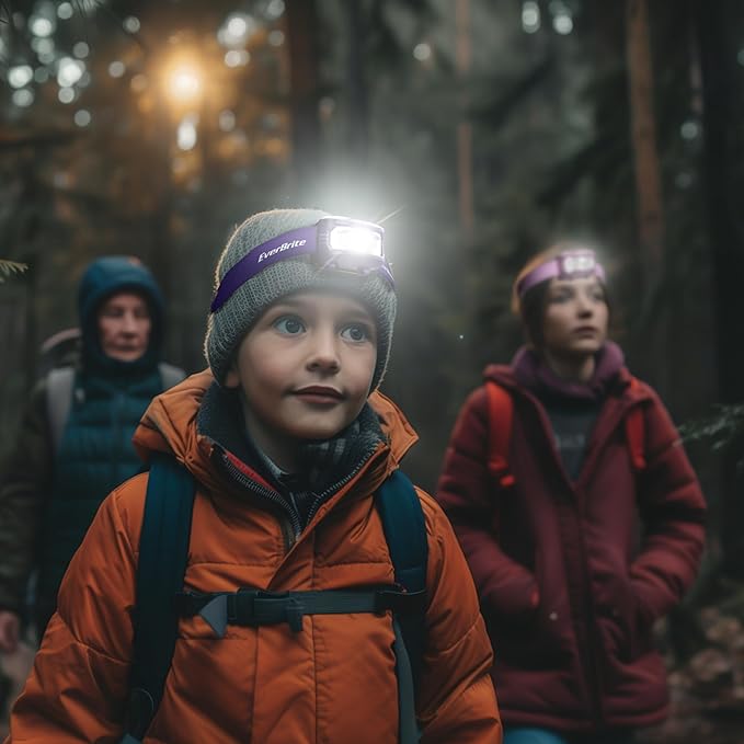 EverBrite Headlamp, 5 Pack Kids Headlamp with Red Light and Memory Function, Head Lamp for Adults and Kids with 5 Modes, Bright Headlamps for Camping, Running, Batteries Included