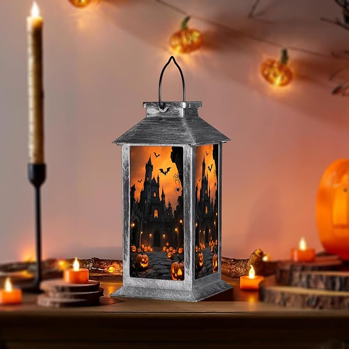 Halloween Decorations Outdoor,Halloween Hanging Decorations,Solar Lantern,Decor for Home Outside Porch Garden Yard Lawn Party Decorations（Bat Pumpkin Castle）