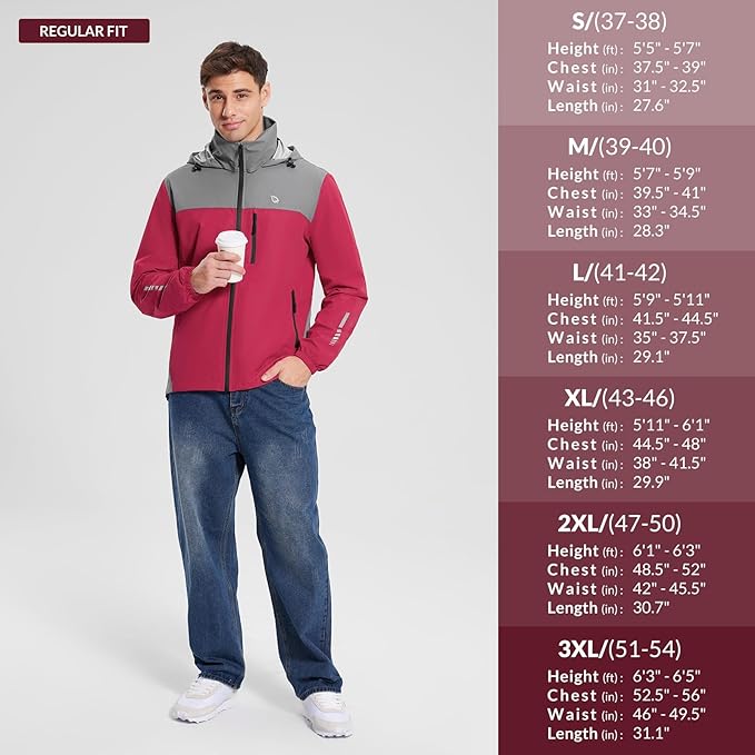 baleaf Men's Rain Jacket Waterproof Windbreaker Raincoat Running Cycling Hiking Gear Hood Lightweight Reflective Packable