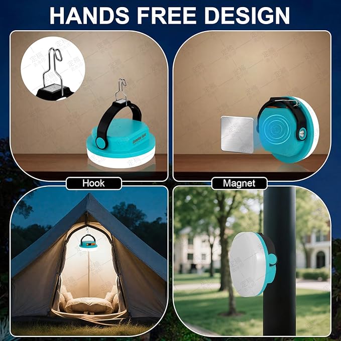 Outdoor Camping lamp Rechargeable lamp, Portable Lighting lamp. Equipped with 6 Brightness Settings, Tent lamp with Hook, Suitable for Power outages, Hiking, and Emergencies. (Blue)