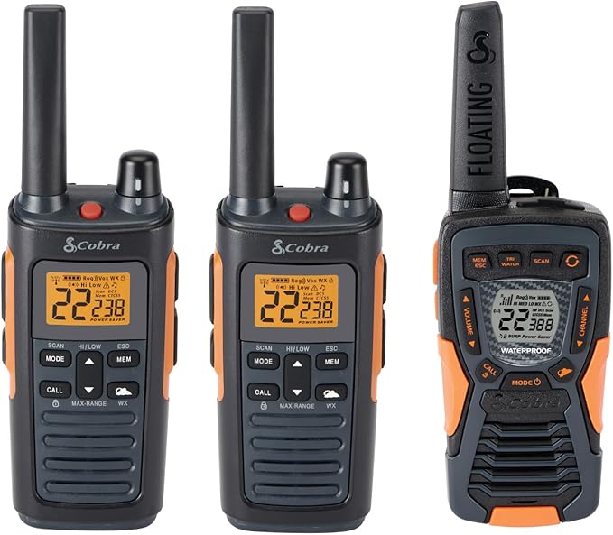 Bundle of Cobra RX680 Walkie Talkies (2-Pack) + Cobra ACXT1037R FLT Floating Walkie Talkie (1 Pack)