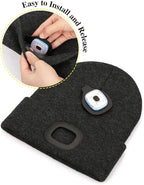 MELASA Unisex Hat with Light, USB Rechargeable Hands Free Headlamp LED Beanie, Winter Gifts for Men Dad Father Husband Him