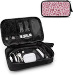 Pink Leopard Print Electronic Organizer Travel Case Portable Tech Pouch Electronics Case Storage Bag for Cable Cord Charger Phone Earphone