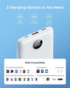 VEEKTOMX Small Portable Charger, Mini Power Bank 10000mAh, PD 22.5W Fast Charging USB-C Battery Bank, Travel Essentials Dual Voltage External Portable Powerbank for iPhone/Samsung/Google Pixel, White