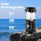 Lichamp Collapsible Portable Solar Camping Lantern, USB Rechargeable LED Flashlight - Survival Kits for Power Outages Hurricane Supplies Emergency, Indoor & Outdoor, 4-Pack