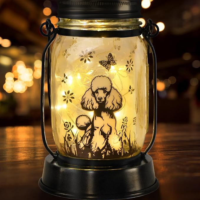 Poodle Gifts for Women/Men, Poodle Solar Lanterns Dog Mom Birthday, Dog Lovers Lantern, Pet Loss Pet Memorial Lights, Solar Garden Decoration Outside for Yard, Patio,Backyard,Porch