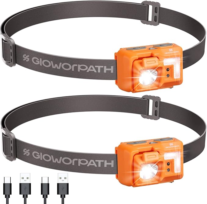Mini Rechargeable Headlamp Flashlight,Super Bright LED,Sensor Control, 5 Light Settings, IPX5 Waterproof & Lightweight, Ideal for Camping, Running & Hiking Outdoor (2 Pack)