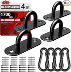 sprookber 304 Stainless Steel Pad Eye Snap Hooks, M10 Heavy Duty Ceiling Hooks, 1700lb Capacity Hammock Swing Hanging kit, Plant Hangers, Marine Hardware Staple Hook Loop with Screws, Set of 8(Black)