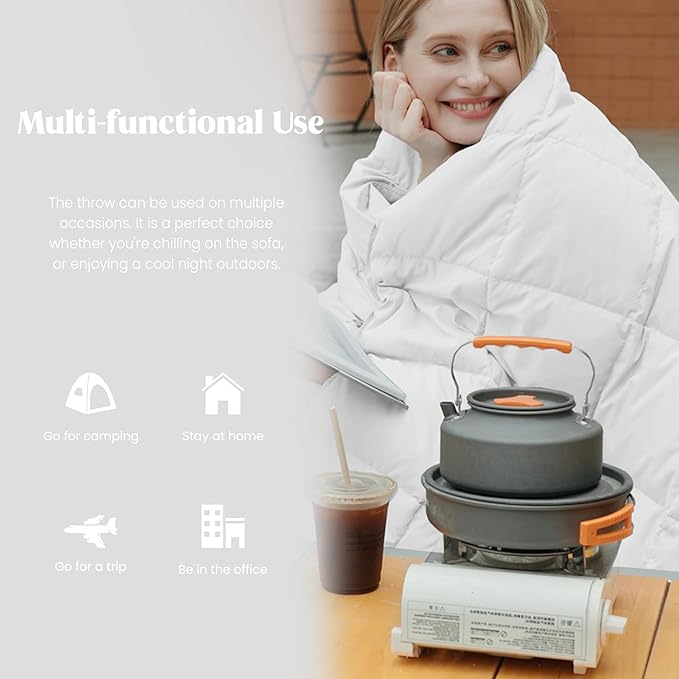 puredown® Soft Feather Down Throw Blanket Lightweight Packable Couch Throw for Indoor and Outdoor Use, 50"X70", White