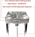 Stainless Steel High Pressure 1-Burner Outdoor Propane Gas Cooker with 0-20 PSI Adjustable Regulator and Steel Braided Hose (Stainless Steel-SA1300)