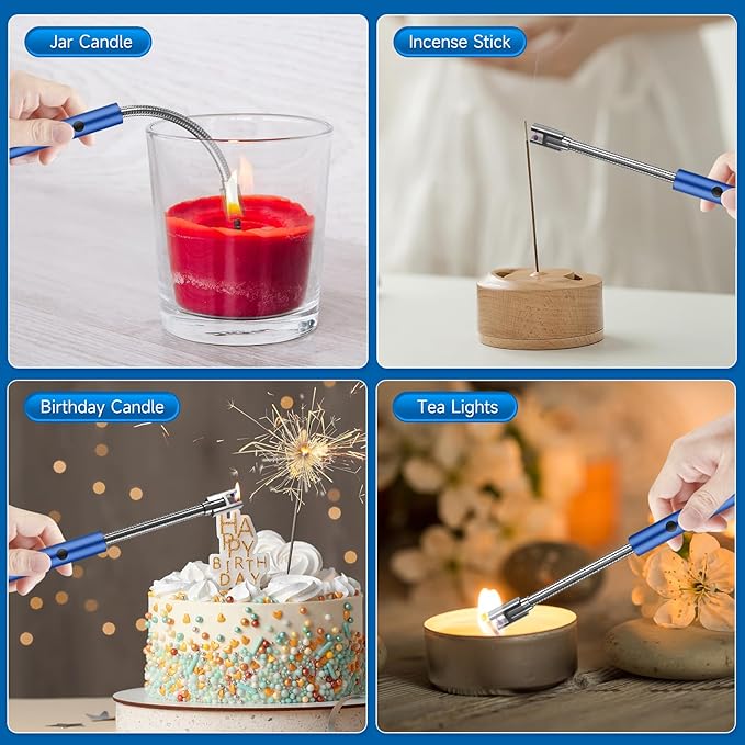 2 Pack Electric Candle Lighter Flameless Arc Windproof Flexible Long Neck USB Rechargeable Lighter for BBQ Grill Fireworks Camping.(Blue)