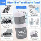 Sfee 2 in 1 Microfiber Beach Towel, Quick Dry Towel Camping Towel Travel Towel Super Absorbent Compact Lightweight Sports Gym Towels Set for Beach, Gym, Hiking, Pool, Backpacking, Bath, Yoga
