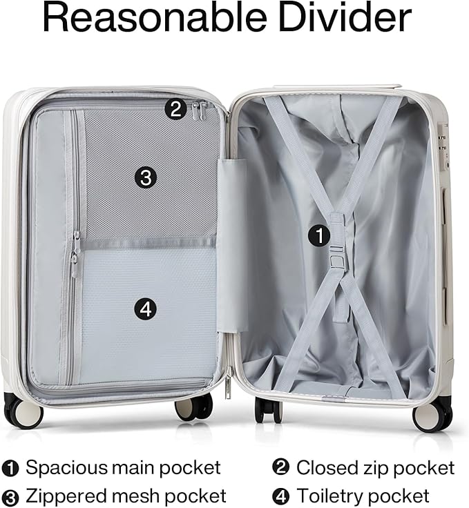 Hanke Expandable Hard Shell Luggage Sets 2 piece Carry On Luggage with Wheels Suitcases Lightweight Checked Travel Luggage Rolling Large Suitcase Travel Luggage Bag Woman Men 20/29 Inch(Ivory White)