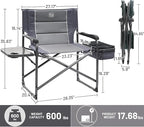 TIMBER RIDGE XXL Oversized Directors Chair 600lbs - Heavy Duty Camping Chair with Cooler Bag & Table, Portable Folding Chair with Wide Seat for Tailgating, Patio, Outdoor - Grey (2 Pack)