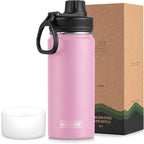 koodee Insulated Water Bottle, 18 oz Stainless Steel Double Wall Vacuum Wide Mouth Sport Bottle with Leakproof Spout Lid (Pink)
