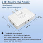 Flat Outlet Extender,3 Way 2 Prong180 Degree Portable Swivel Wall Tap Plug,Ultra Thin Folding Electrical Outlet Splitter (Easy Install),Type A,White,Pack of 3