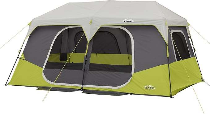 CORE Instant Cabin Tents | 6 Person / 9 Person / 10 Person / 12 Person Family Cabin Multi Room Pop Up Tents Car Camping | Included Storage Pockets for Camping Accessories