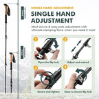 KINGGEAR TPC-3K 100% Carbon Fiber Trekking Poles for Hiking - Ultralight Collapsible Hiking Poles with Cork & EVA Foam Grips, Adjustable Metal Flip Locks, Tungsten Tips - Ideal Hiking