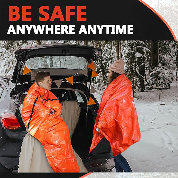 Frelaxy Emergency Sleeping Bag 1-Pack/2-Pack, Extra-Thick Compact Survival Bivy with Whistle, Storage Pouch, and EVA case, Perfect for Survival Kits (Orange - 2 Pack)