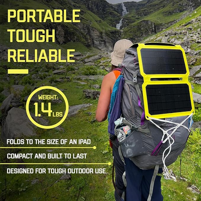 SunJack 15W Foldable Solar Phone Charger, IP67 Waterproof ETFE Monocrystalline Solar Panel with 10,000mAh Power Bank, Portable USB-C & USB-A Solar Charger for Camping, Hiking, Backpacking, Emergency