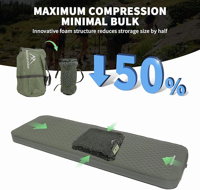 Self Inflating Sleeping Pad with Electric Pump, 4" Ultra-Thick Memory Foam Camping Pad, 40s Fast Inflating Camping Mattress Pad, 4-Season Insulated Camp Sleeping Mat for Outdoor/Travel/Tent (Single)