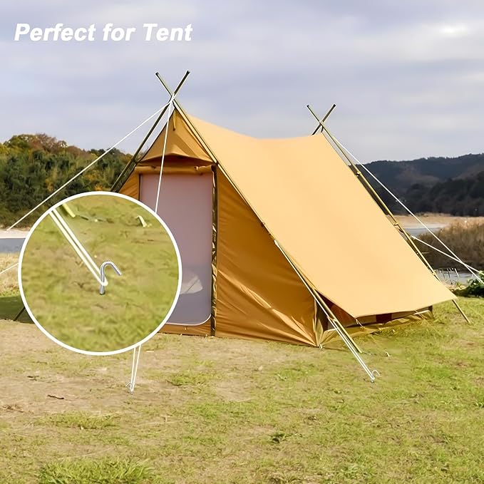 AAGUT Tent Stakes, Tent Stakes Metal Garden Edging Fence Hooks Yard Camping Stake Heavy Duty Galvanized 9 Inch 6 Gauge Tent Pegs for Tarp, Inflatable, Outdoor Christmas Decorations, 25 Pack