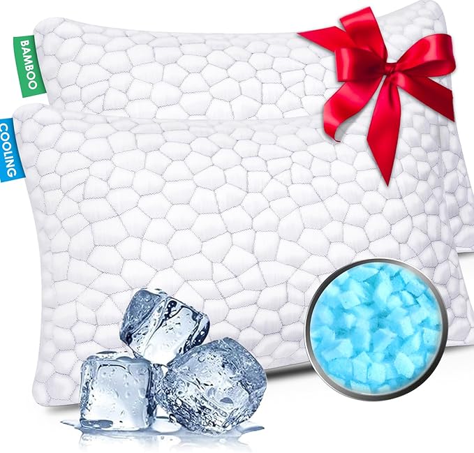 SUPA MODERN Cooling Pillows Queen Size Set of 2, Shredded Memory Foam Pillows for Sleeping 2 Pack, Adjustable Firm Bed Pillow for Side Back Stomach Sleepers, Cool Luxury Gel Pillow for Neck Support